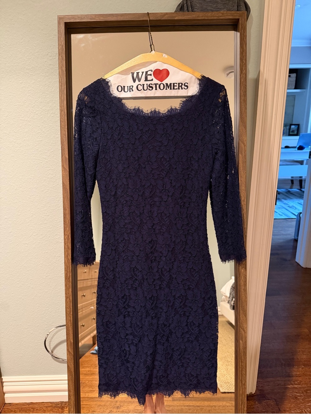 Diane Von Furstenberg Navy Floral Lace Sheath Dress